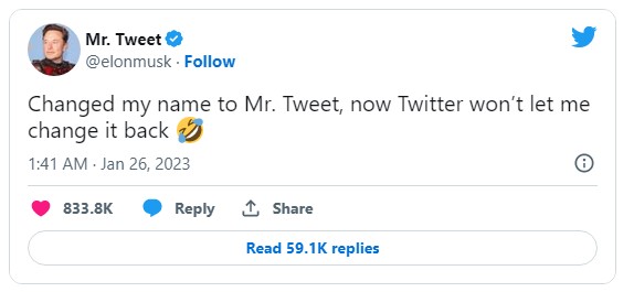 ایلان ماسک که اخیراً مالک توییتر شده، اقدام به تغییر نام کاربری خود کرده است و با توجه به تغییرات برنامه امکان تغییر نام به نام کاربری اصلی خود را ندارد.